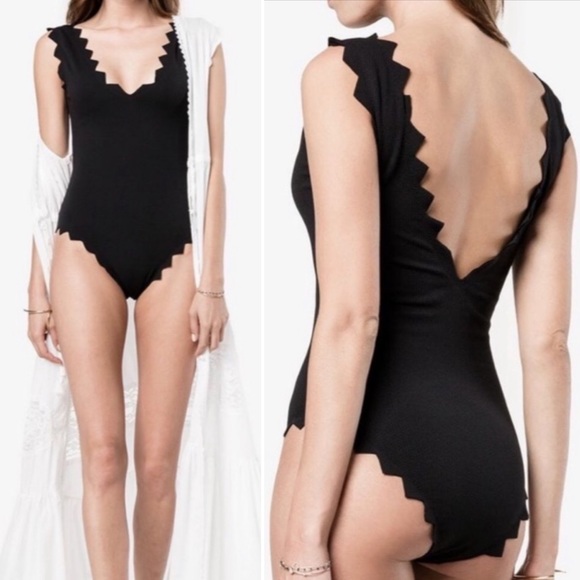 Marysia Swim Other - SOLD Marysia Black Maillot V-Neck Scallop Zig Zag One Piece Swimsuit Size Small